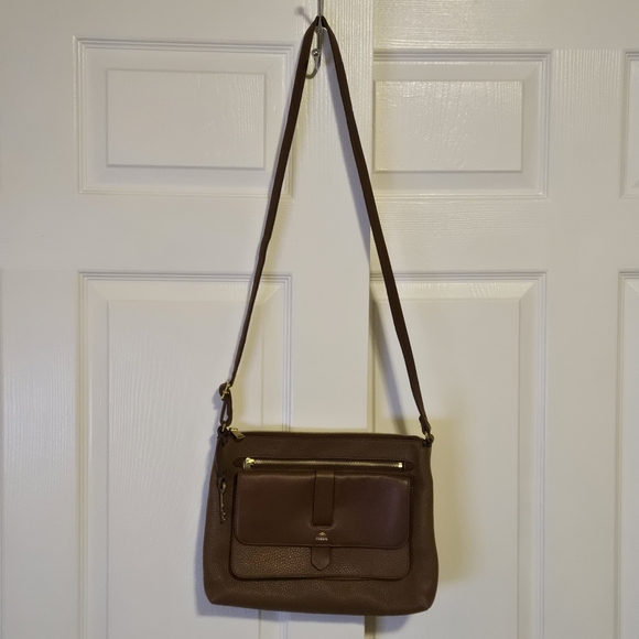 Fossil Kinley Small Brown Pebbled Leather Crossbody Bag - Picture 1 of 9